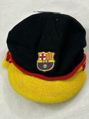 FC Barcelona FCB Futbol Soccer Football Club Cuffed Winter Beanie Visor Hat Cap